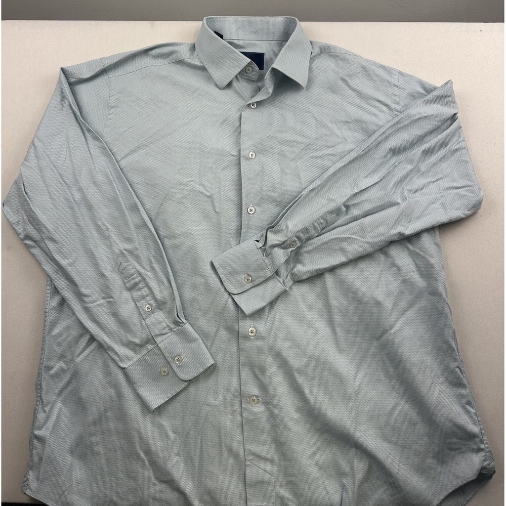 David Donahue Blue Button Up Dress Shirt Mens 17-34/35 Long Sleeve